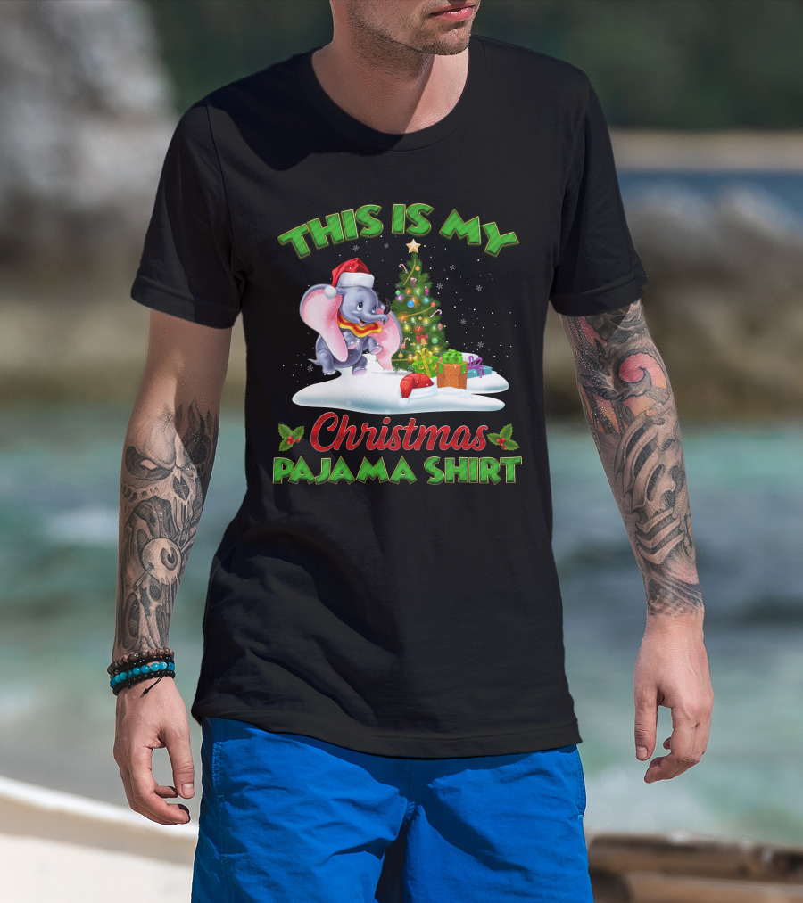 This Is My Christmas Pajama Shirt Dumbo Santa Hat Christmas Tree Presents T-Shirt