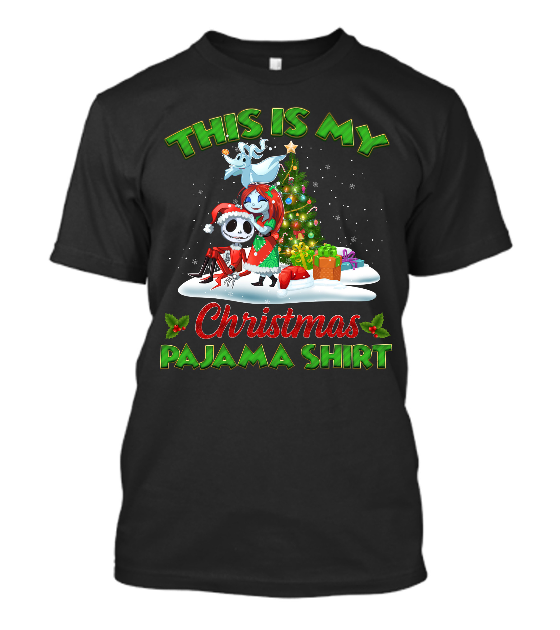 This Is My Christmas Pajama Shirt Jack Skellington And Sally Holiday Tree Scene T-Shirt