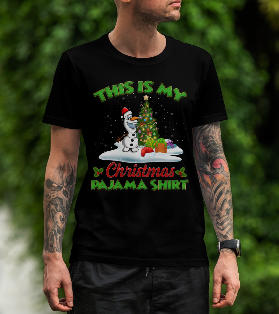 This Is My Christmas Pajama Shirt Holiday Olaf Santa Hat T-Shirt