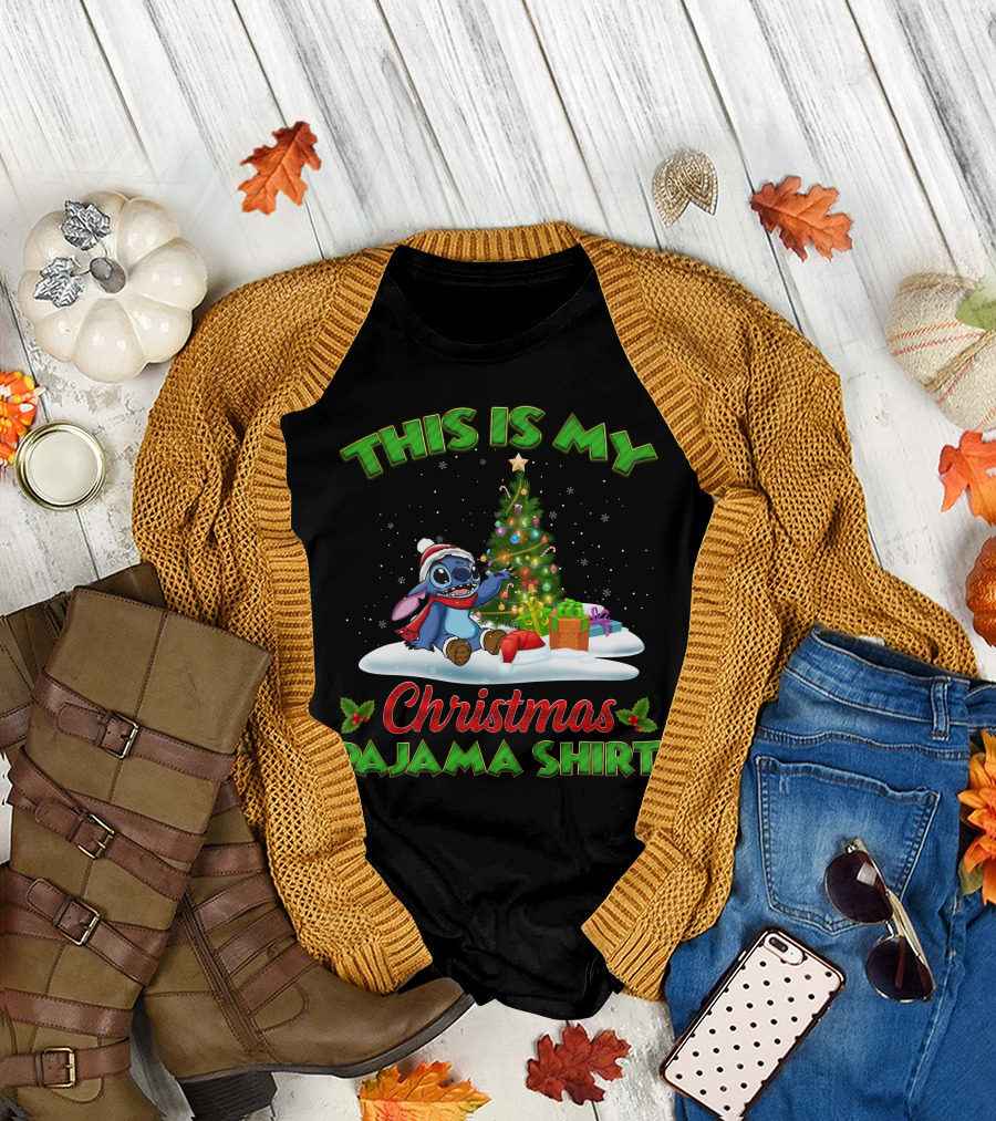 This Is My Christmas Pajama Shirt Stitch Tree Presents T-Shirt