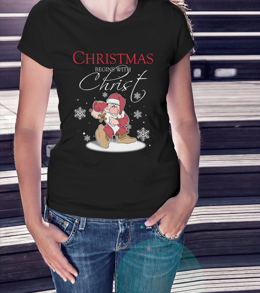 Christmas Begins With Christ Grumpy Santa Snowflakes T-Shirt