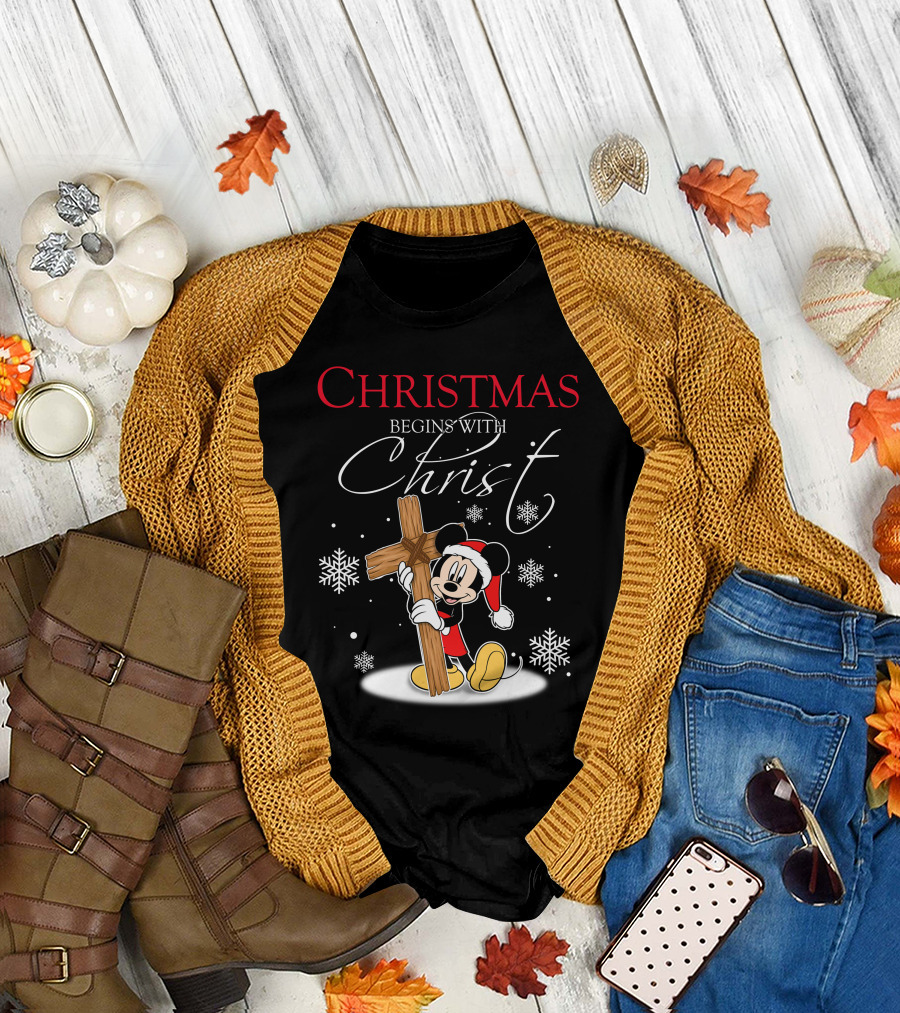 Christmas Begins With Christ Mickey Mouse Snowflakes T-Shirt