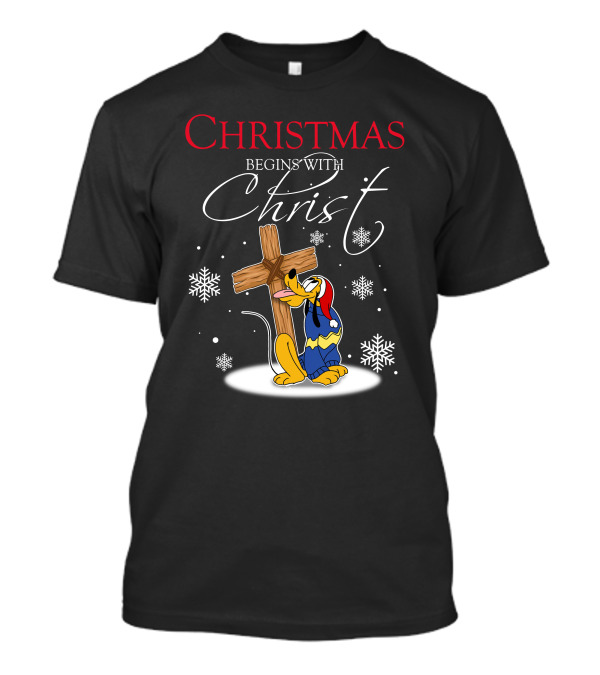 Christmas Begins With Christ Pluto Snowflakes Cross T-Shirt