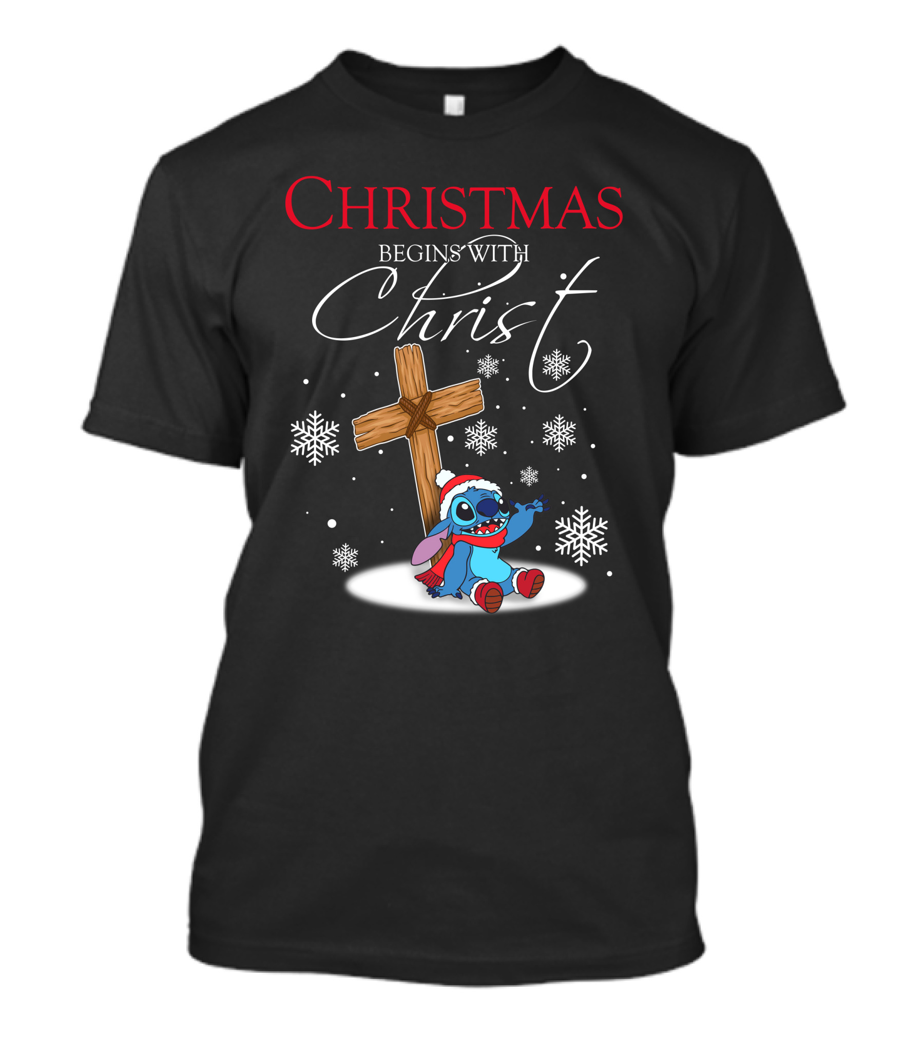 Christmas Begins With Christ Stitch Snowflakes T-Shirt