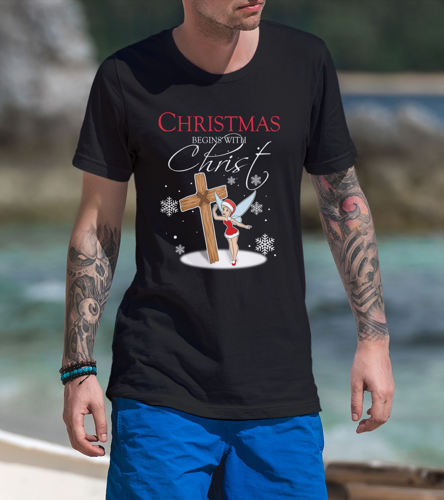 Christmas Begins With Christ Cross Tinker Bell T-Shirt