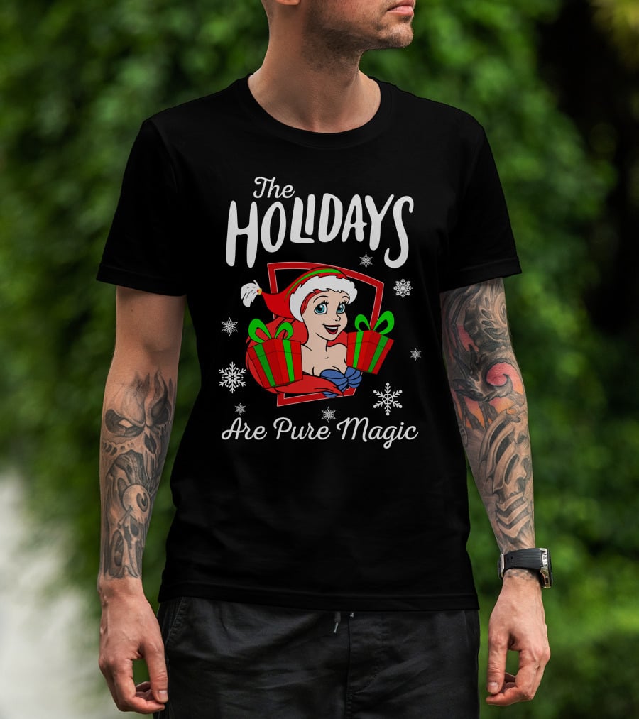 The Holidays Are Pure Magic Snowflakes Presents Santa Hat T-Shirt