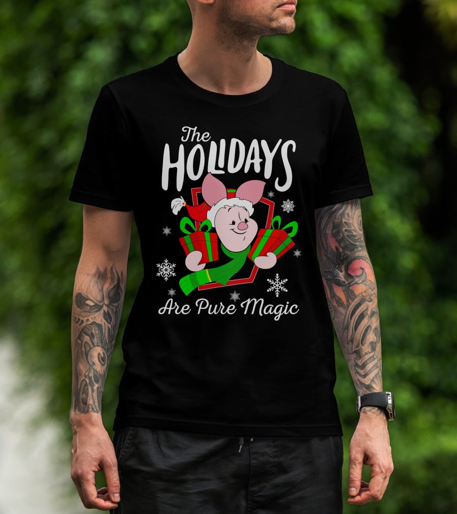 The Holidays Are Pure Magic Piglet Snowflakes Presents Santa Hat T-Shirt