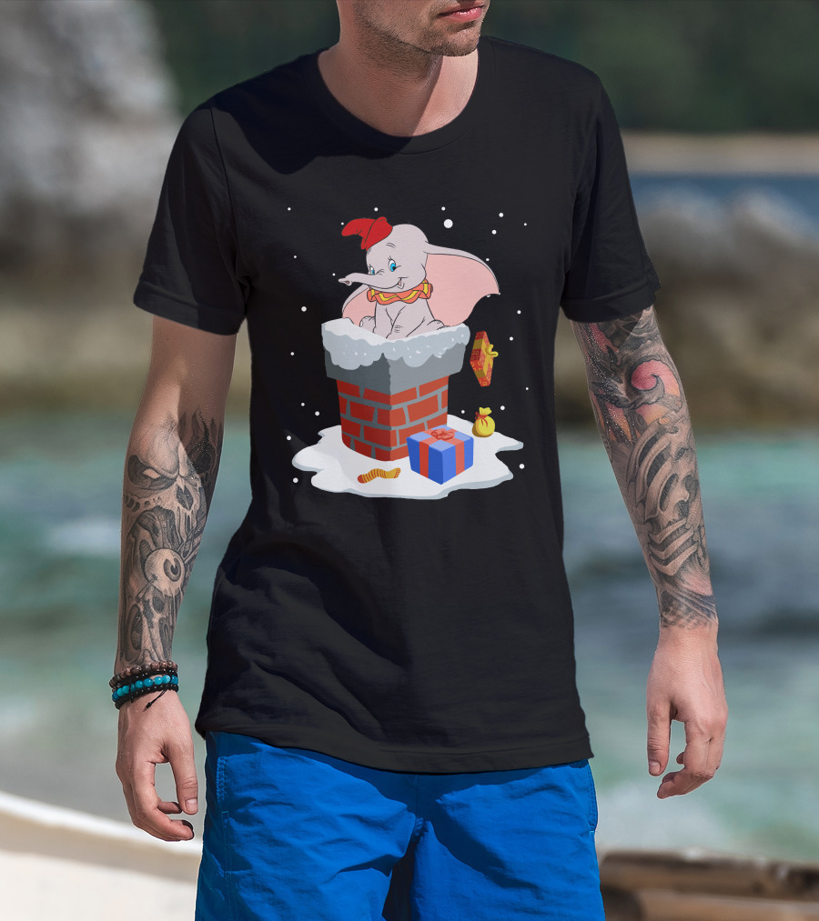 Dumbo Christmas Chimney Presents Snowflakes T-Shirt