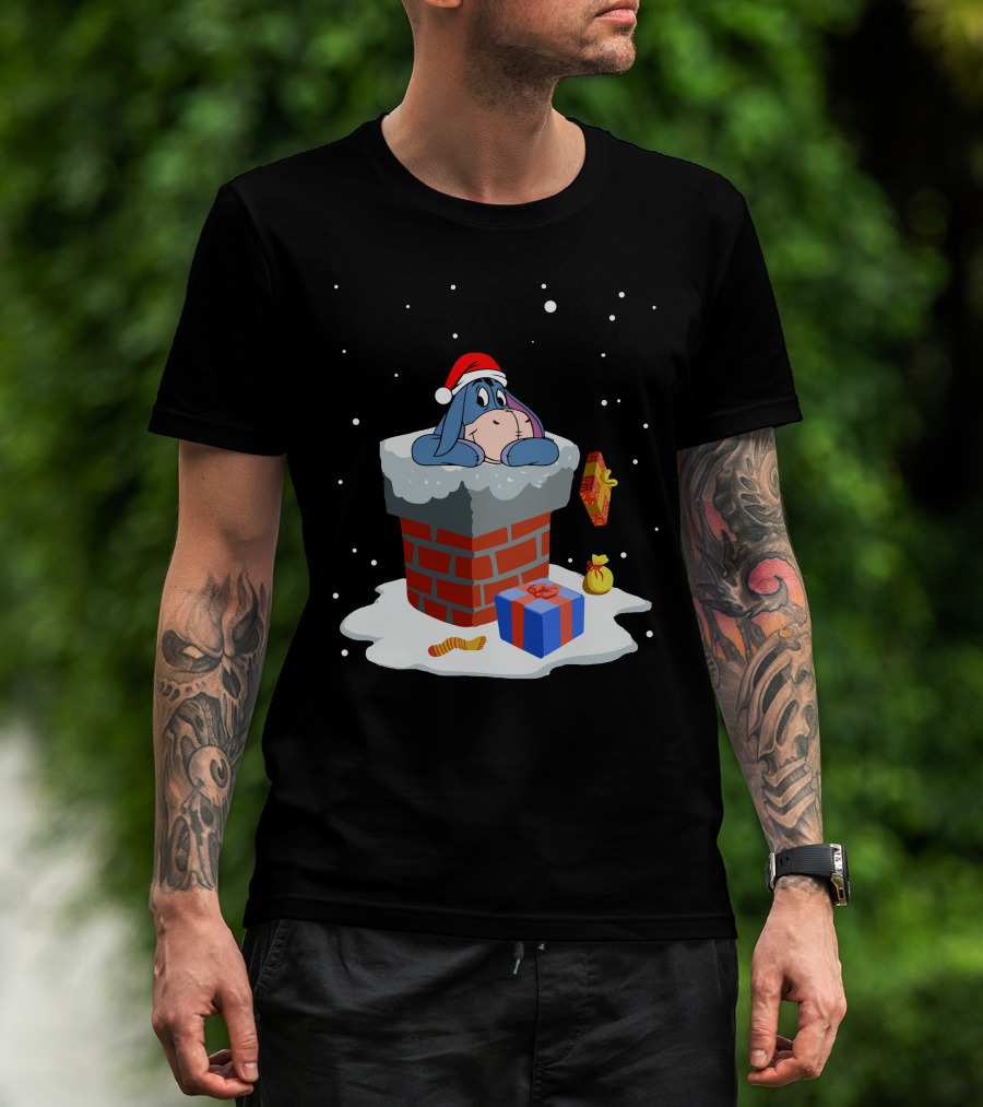 Eeyore Santa Chimney Christmas Gifts Snowflakes T-Shirt