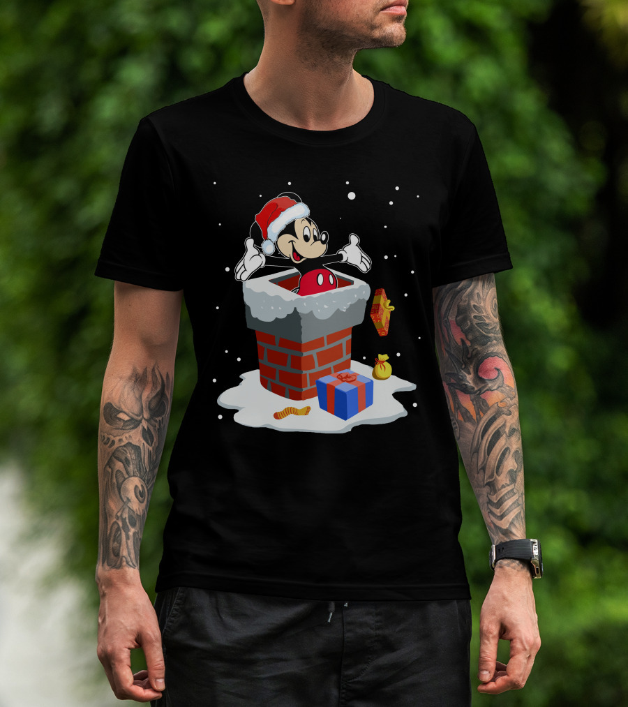 Mickey Mouse Christmas Chimney Santa Hat Snow Gifts T-Shirt