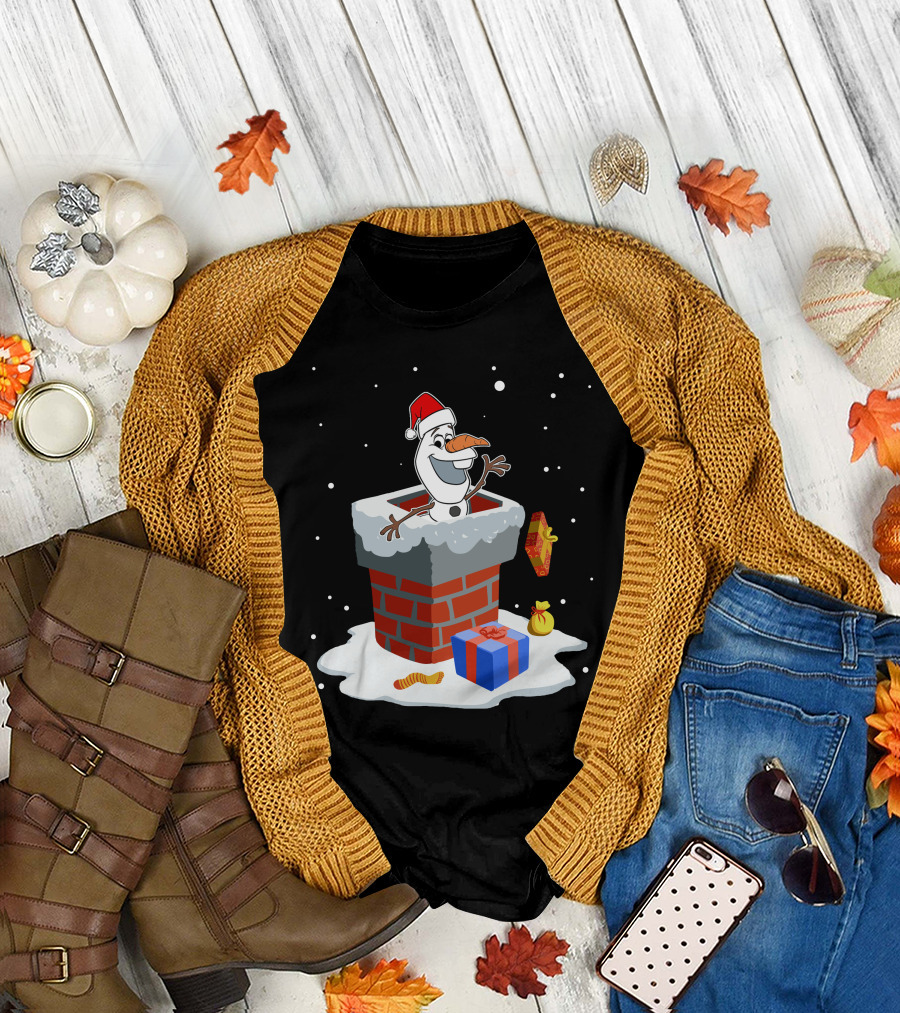 Olaf Santa Chimney Surprise Christmas Snowman T-Shirt