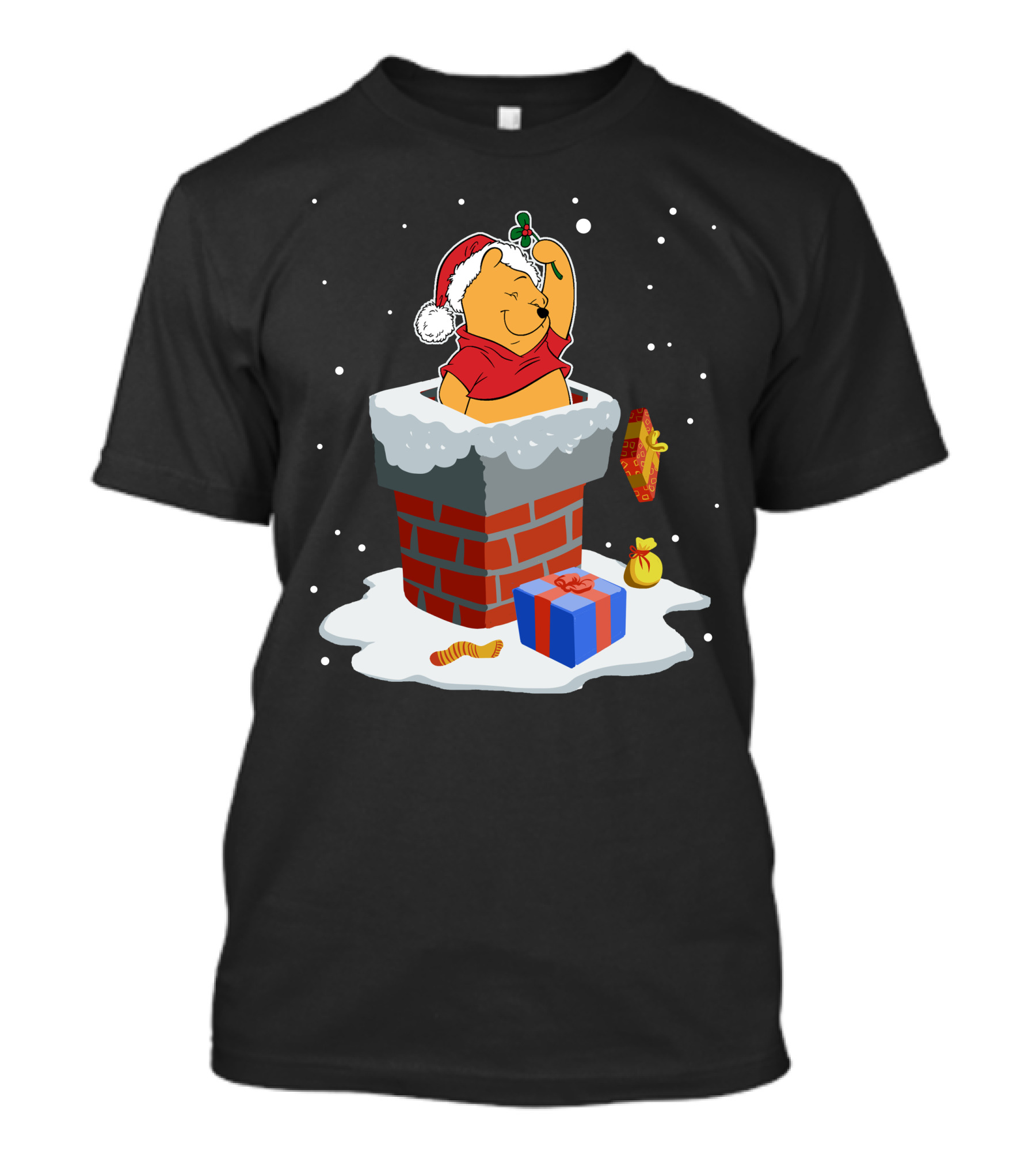 Winnie The Pooh Christmas Santa Chimney Holiday Mistletoe Snow Gifts T-Shirt