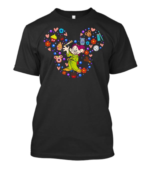 Dopey Mickey Mouse Ears With Hearts And Desserts T-Shirt