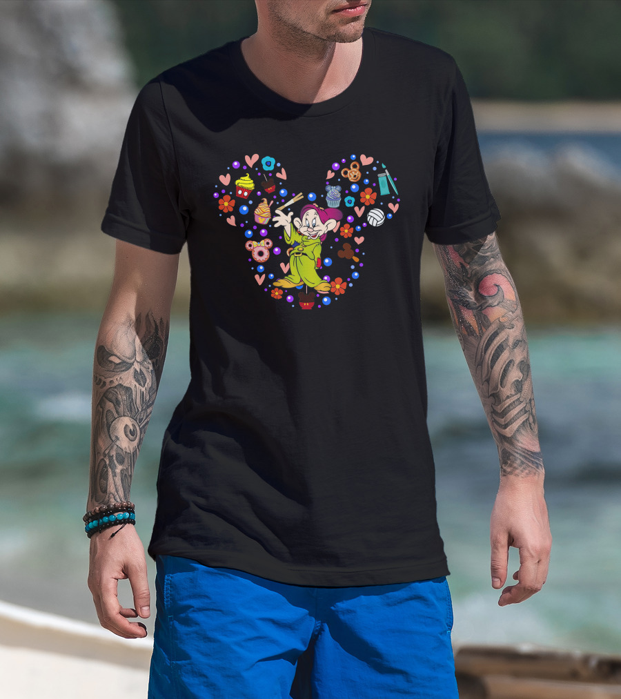Dopey Mickey Mouse Ears With Hearts And Desserts T-Shirt