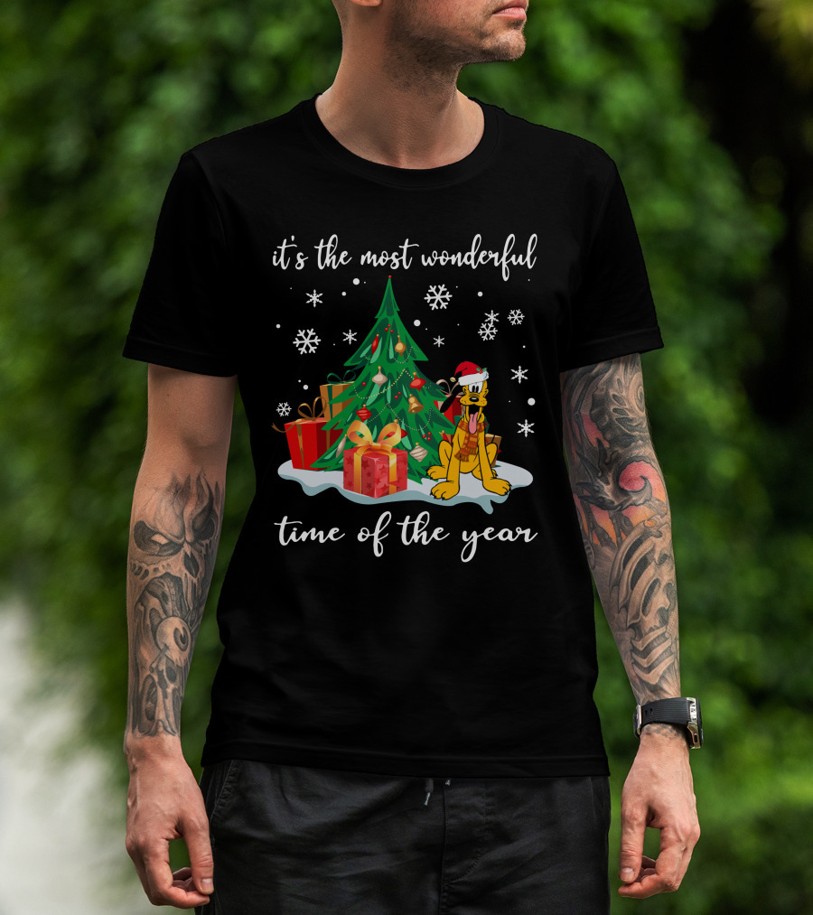 It's The Most Wonderful Time Of The Year Pluto Christmas Tree Snowflakes Gifts T-Shirt