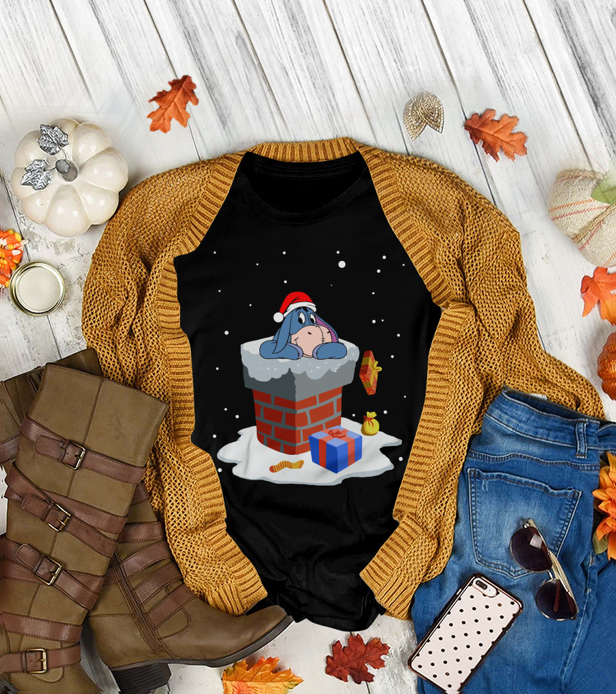 Eeyore Christmas Santa Hat Chimney Presents T-Shirt