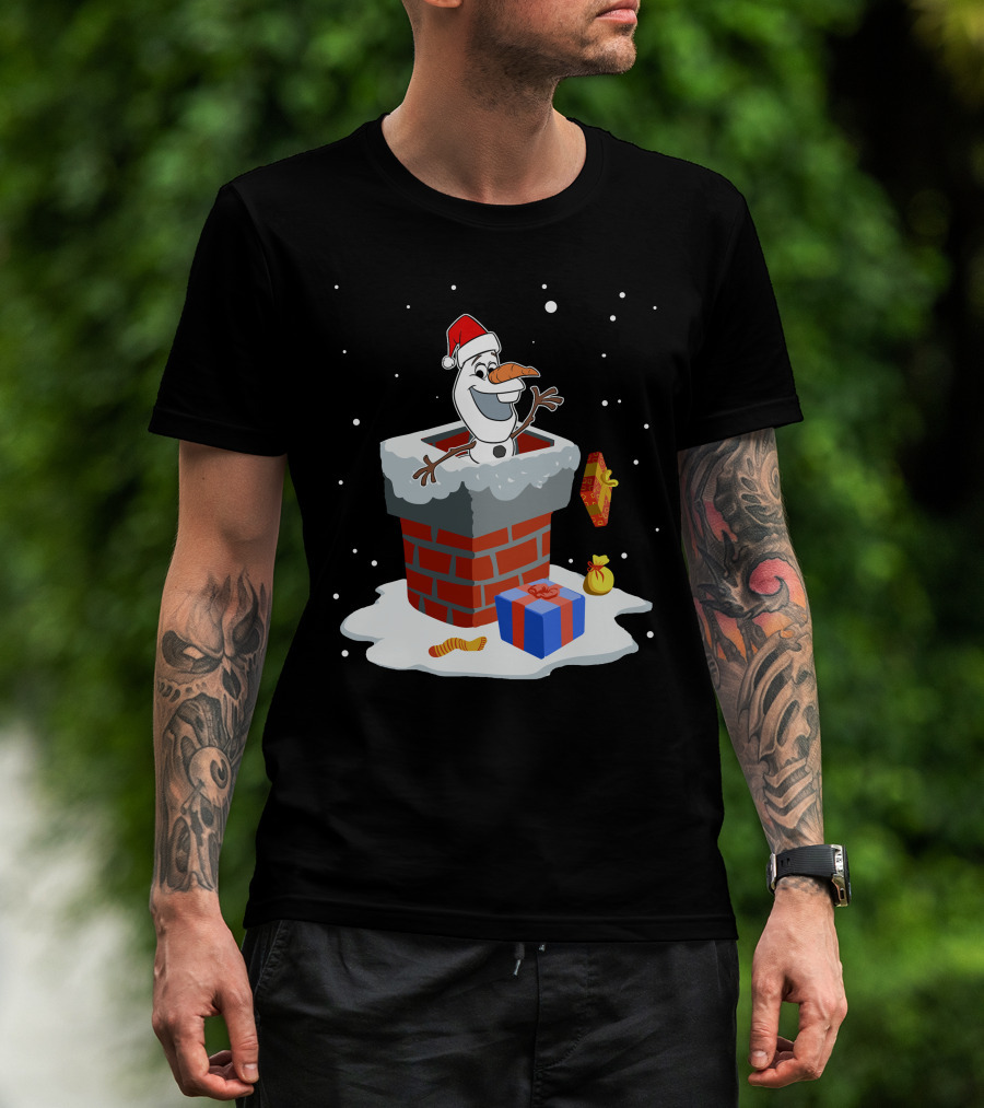 Olaf Christmas Santa Chimney Snowman With Gifts T-Shirt