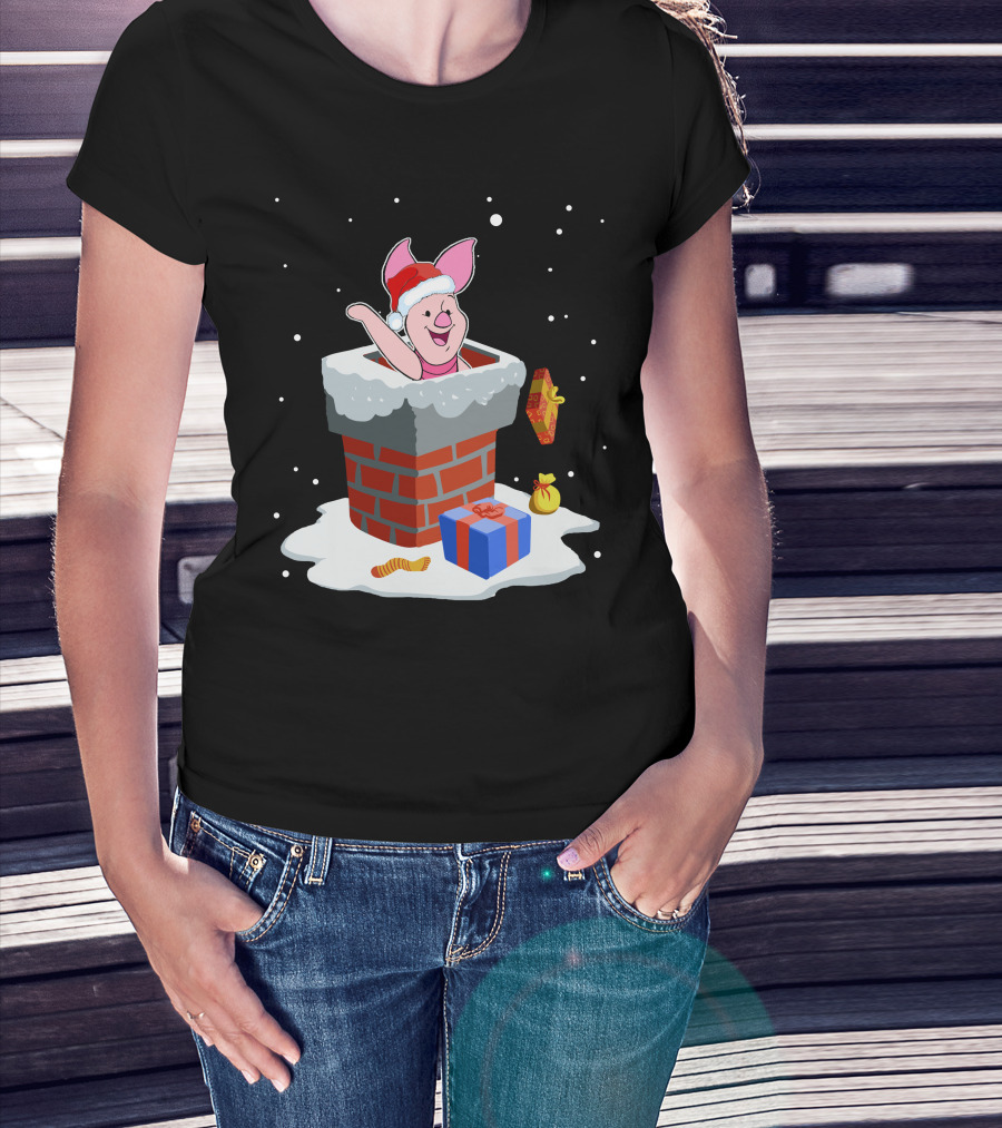 Piglet Santa Christmas Chimney Gifts Snow T-Shirt
