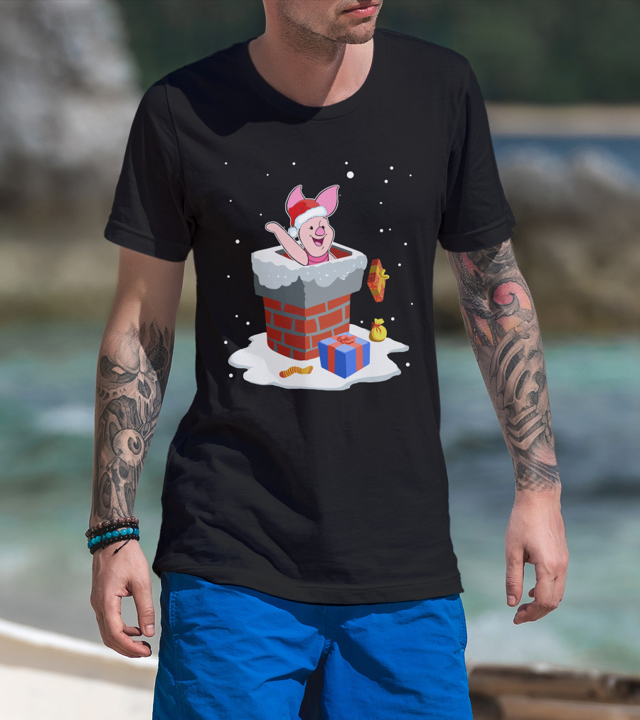 Piglet Santa Christmas Chimney Gifts Snow T-Shirt