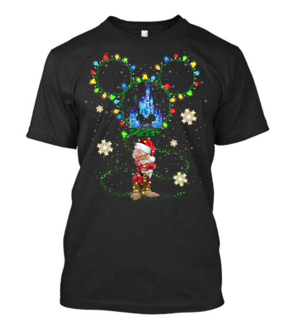 Grumpy Christmas Lights Castle And Mickey Ears Snowflakes T-Shirt