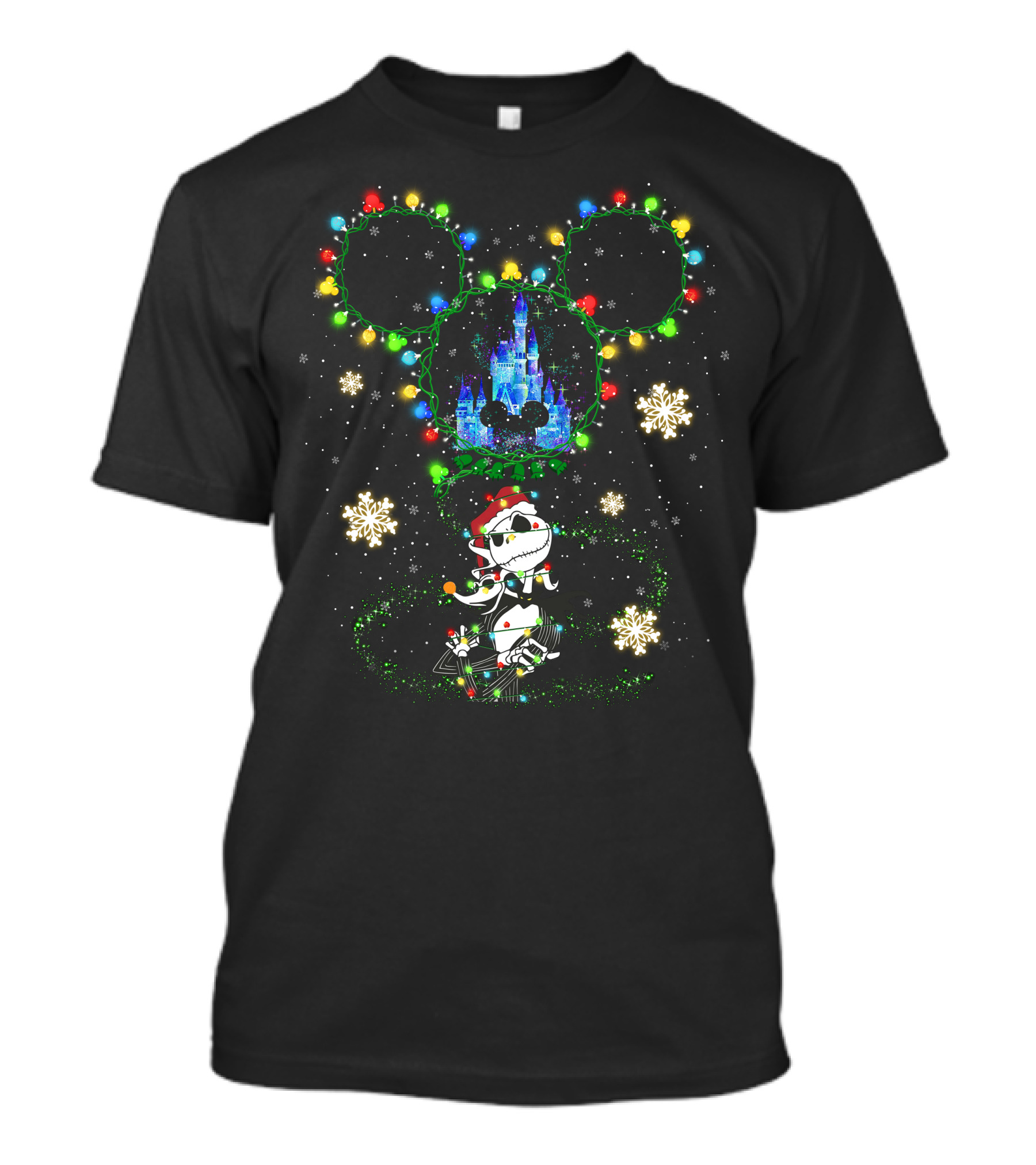 Mickey Mouse Ears Holiday Lights Jack Skellington Christmas Castle Snowflakes T-Shirt
