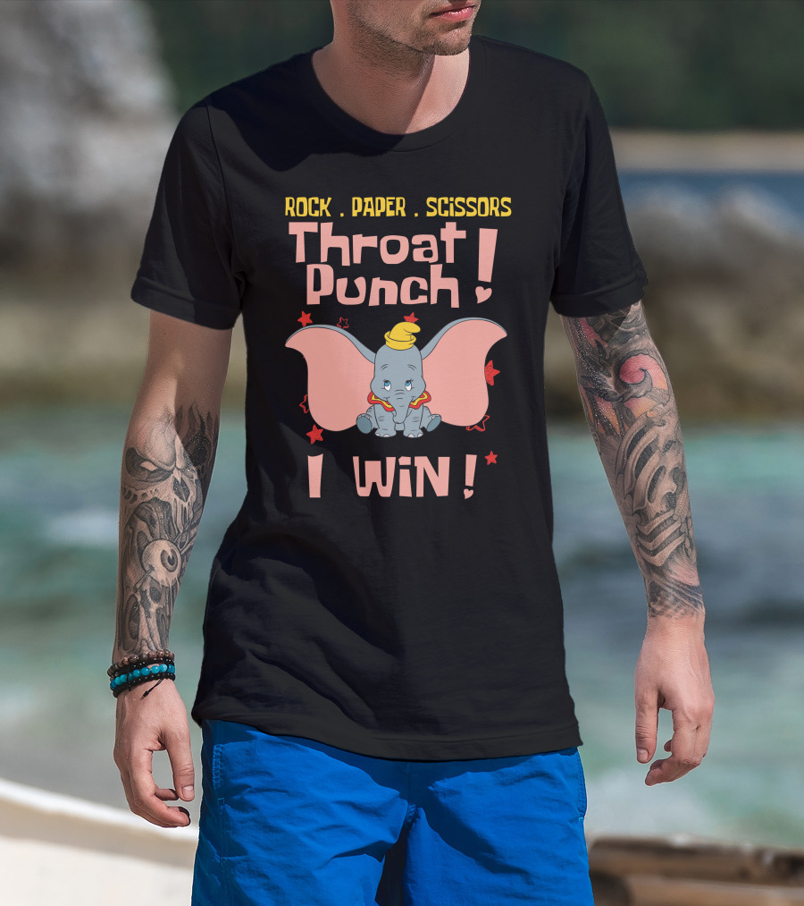 Rock Paper Scissors Throat Punch I Win Dumbo T-Shirt