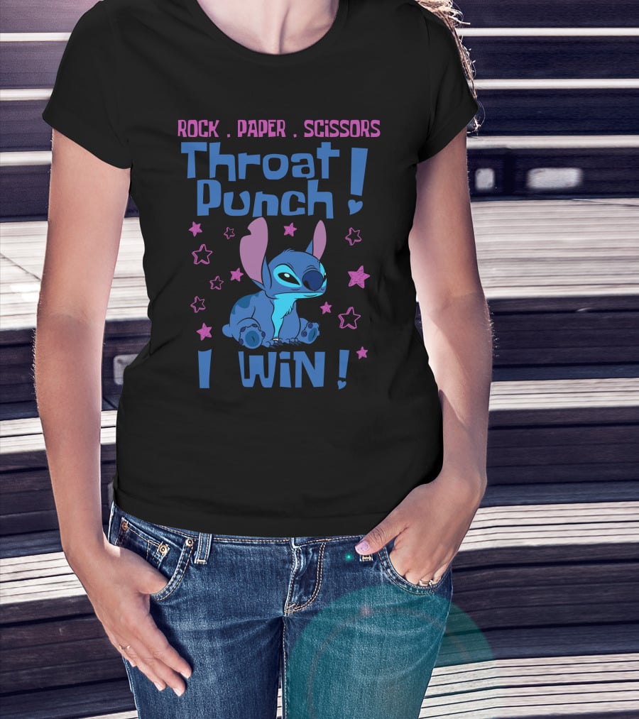 Rock Paper Scissors Throat Punch I Win Stitch T-Shirt