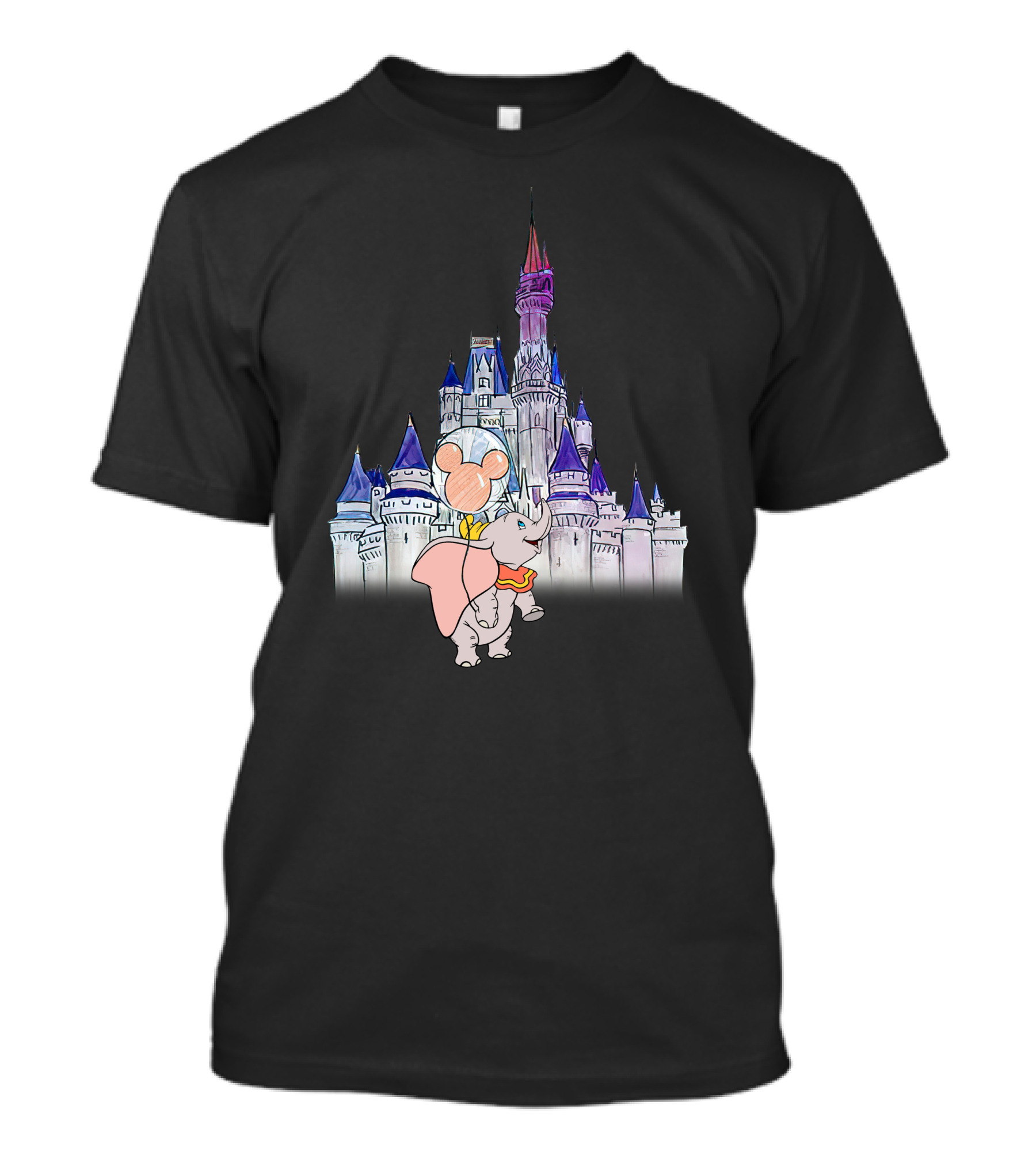 Dumbo With Mickey Balloon In Front Of Disney Castle T-Shirt