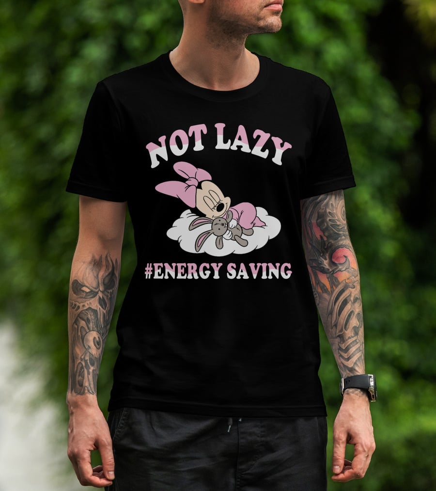 Not Lazy Minnie #Energy Saving Sleeping On Cloud With Stuffed Bunny T-Shirt