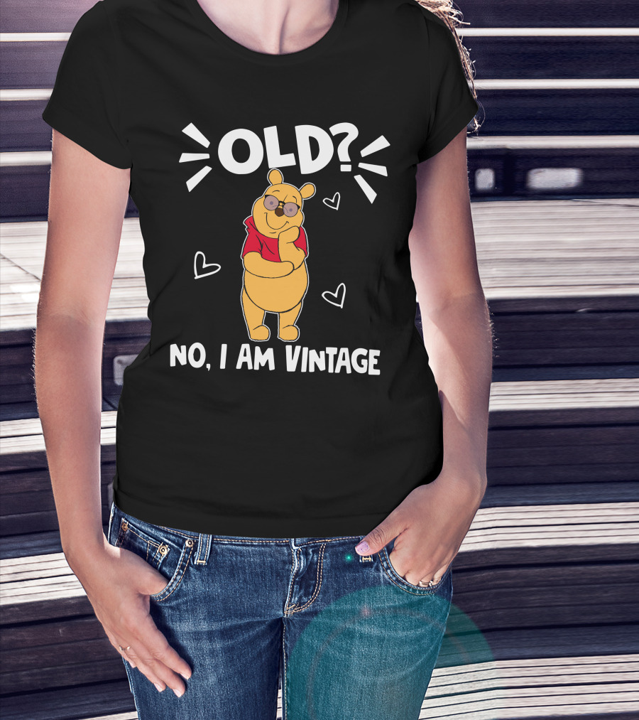 Pooh Old? No I Am Vintage Cartoon Character With Sunglasses And Hearts T-Shirt