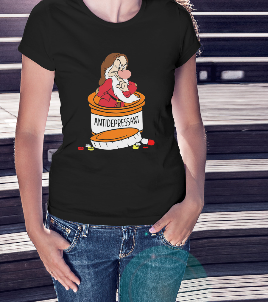 Grumpy Antidepressant Bottle Cartoon Character T-Shirt