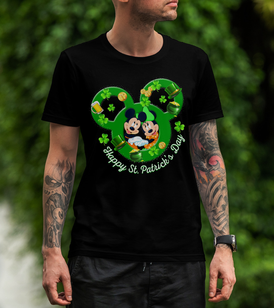 Happy St. Patrick's Day Mickey Minnie Shamrocks And Green Hats T-Shirt