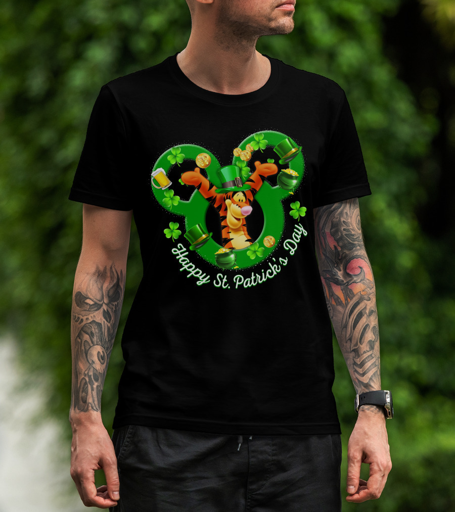 Tigger Happy St. Patrick's Day Mickey Ears Clover And Gold Coins T-Shirt
