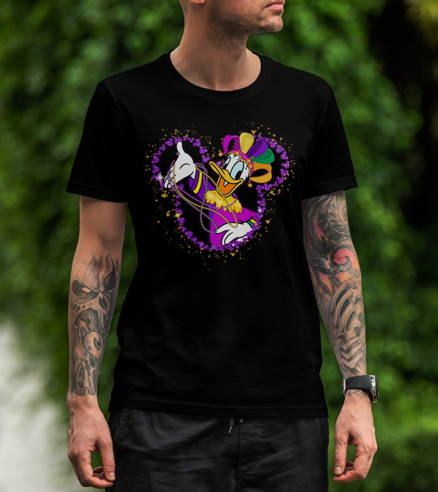 Donald Duck Mardi Gras Jester Heart Beads Celebration T-Shirt
