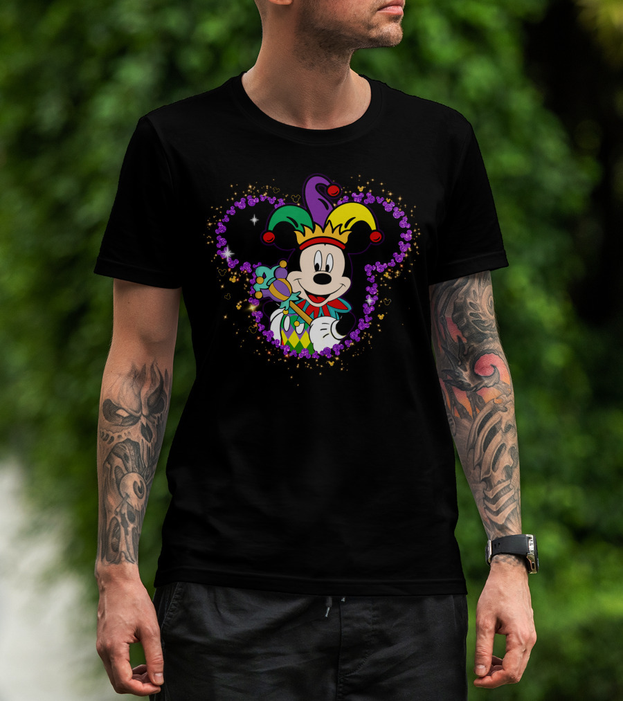 Mickey Mouse Jester Mardi Gras Magic With Crown And Scepter T-Shirt