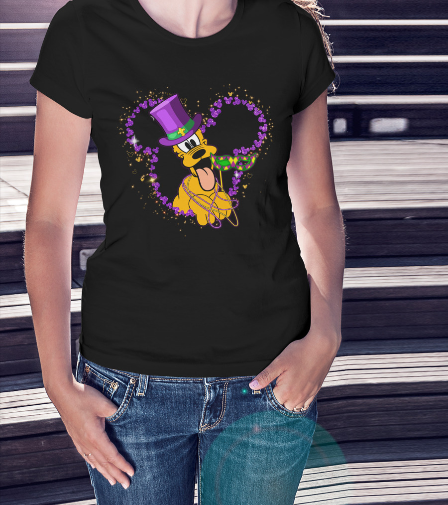 Pluto Mardi Gras Heart With Mask And Beads T-Shirt