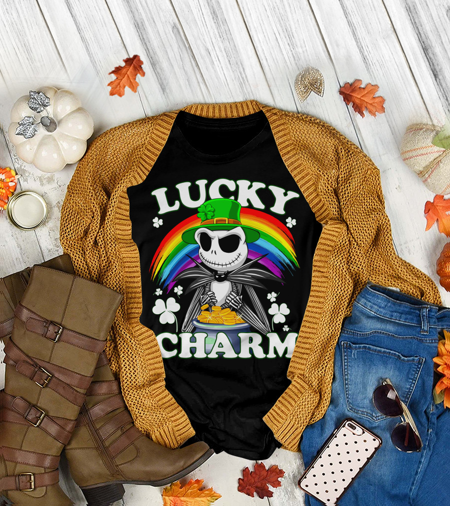 Jack Skellington Lucky Charm Rainbow Leprechaun Hat T-Shirt