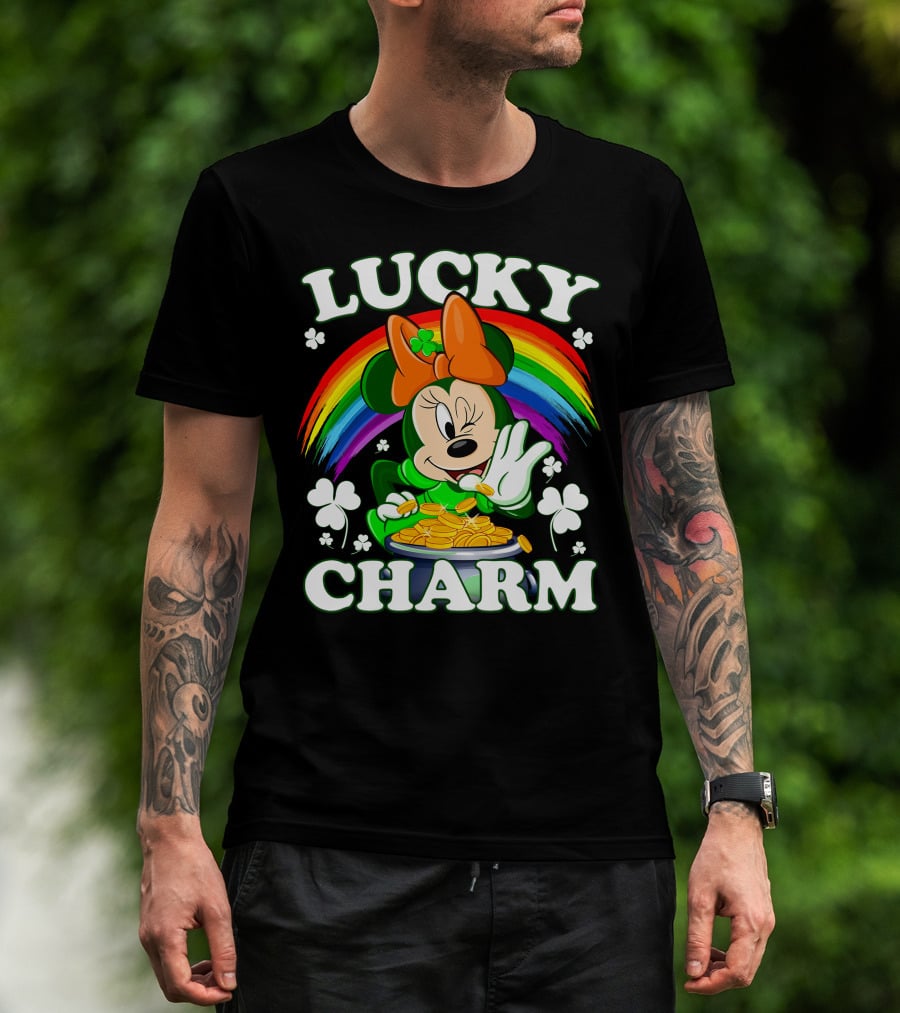 Minnie Lucky Charm Rainbow Pot Of Gold Shamrocks T-Shirt