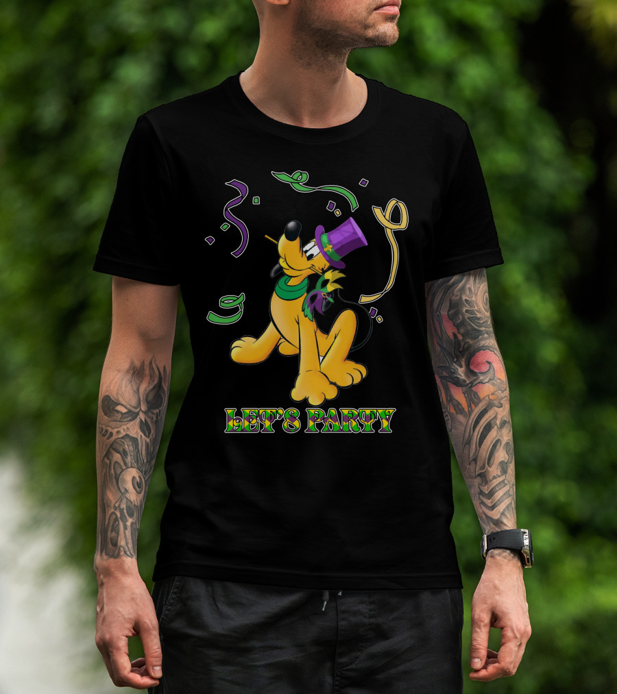 Pluto Let's Party With Mardi Gras Theme T-Shirt