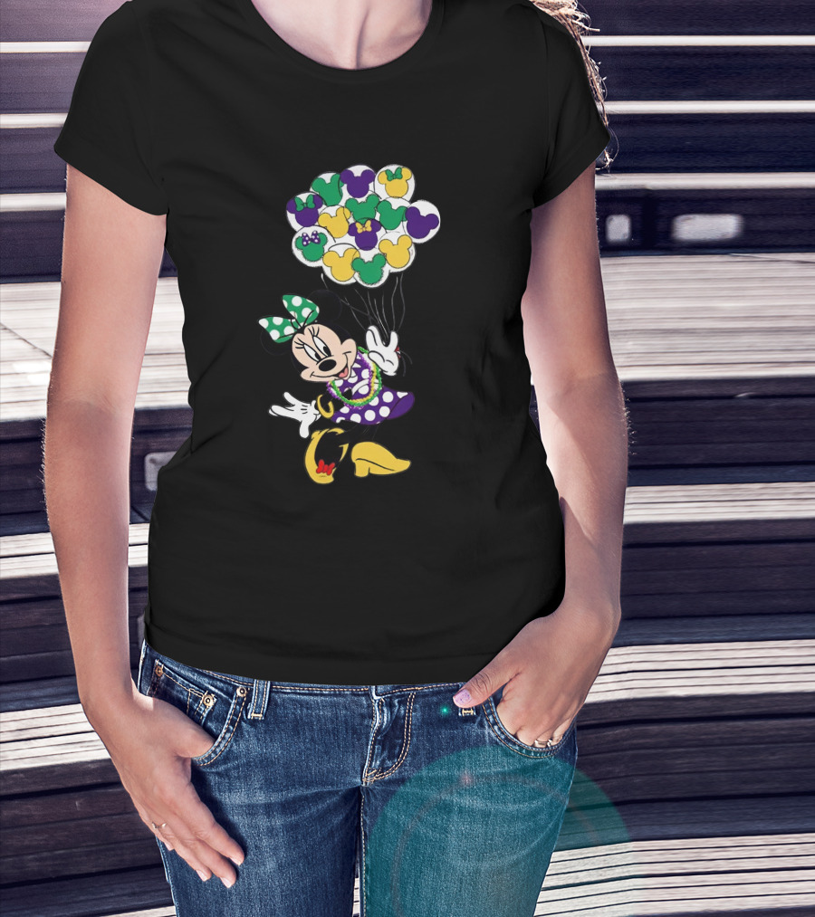 Minnie Mouse Mardi Gras Balloons Celebration T-Shirt