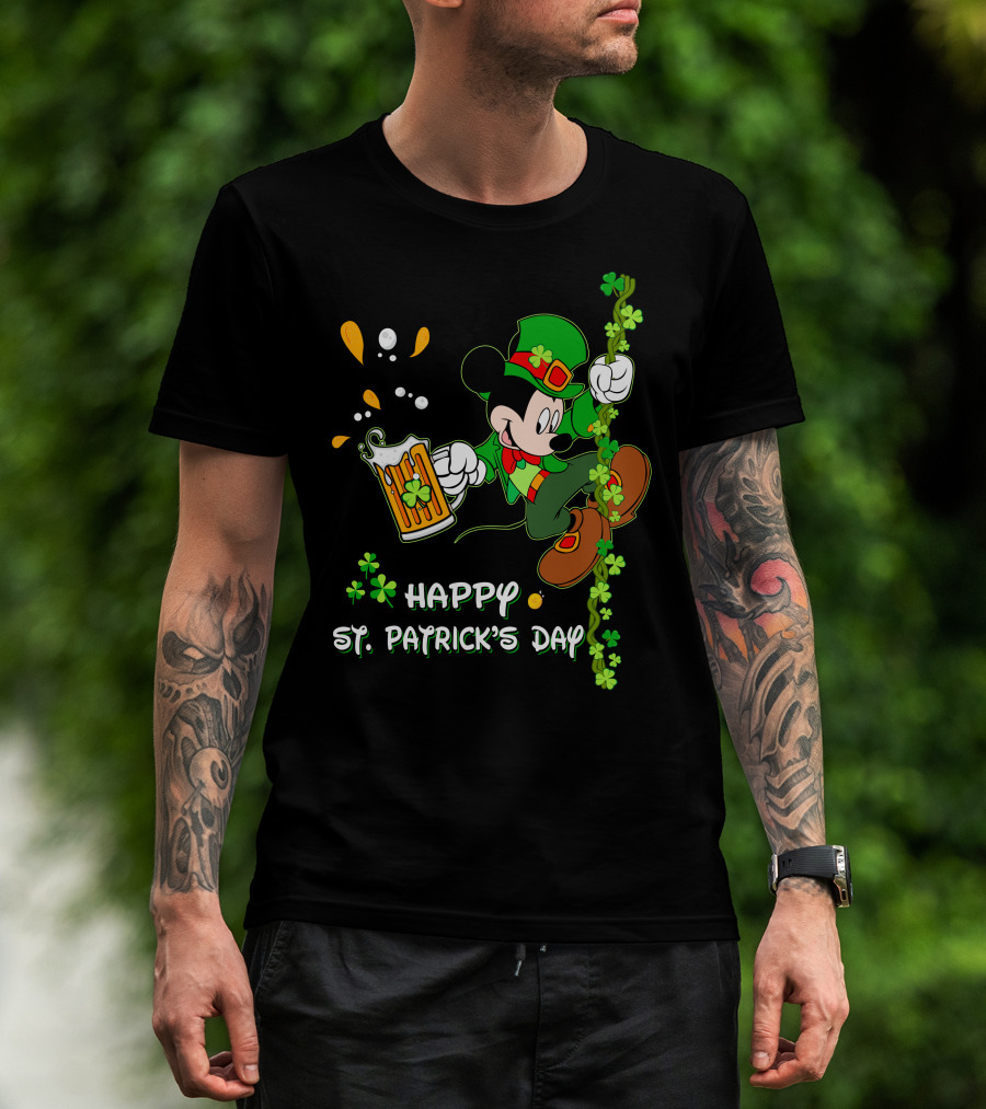 Happy St Patrick's Day Mickey Mouse Beer And Shamrocks Party T-Shirt