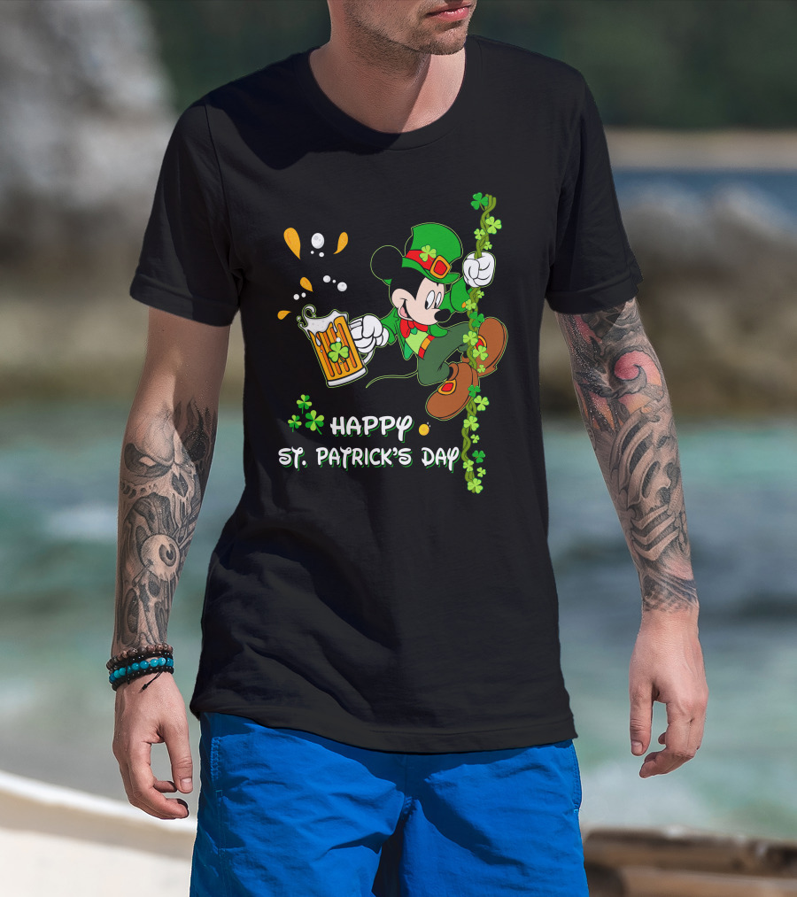 Happy St Patrick's Day Mickey Mouse Beer And Shamrocks Party T-Shirt