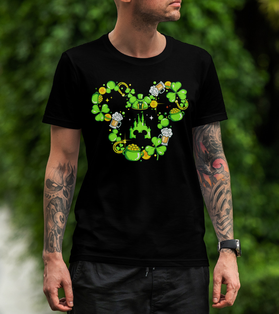 Mickey St Patricks Day Shamrocks Castle Beer Gold Coins T-Shirt