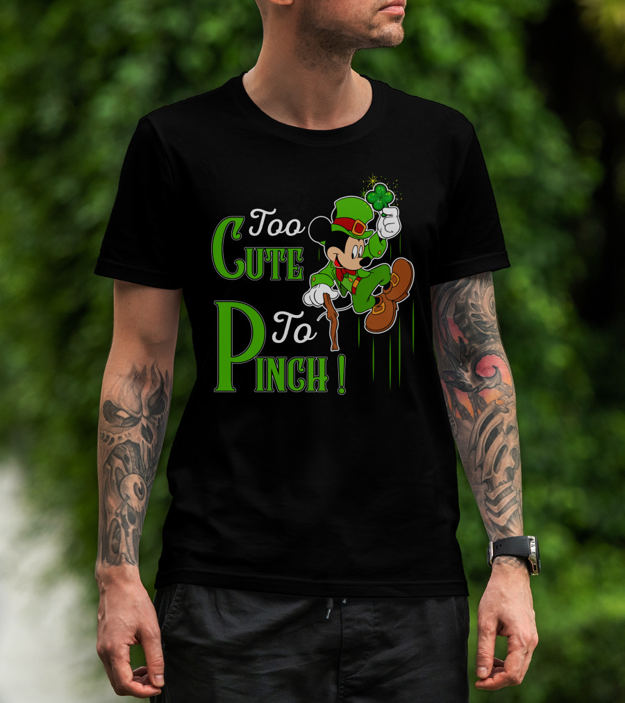 Too Cute To Pinch Leprechaun Character With Shamrock And Walking Stick T-Shirt
