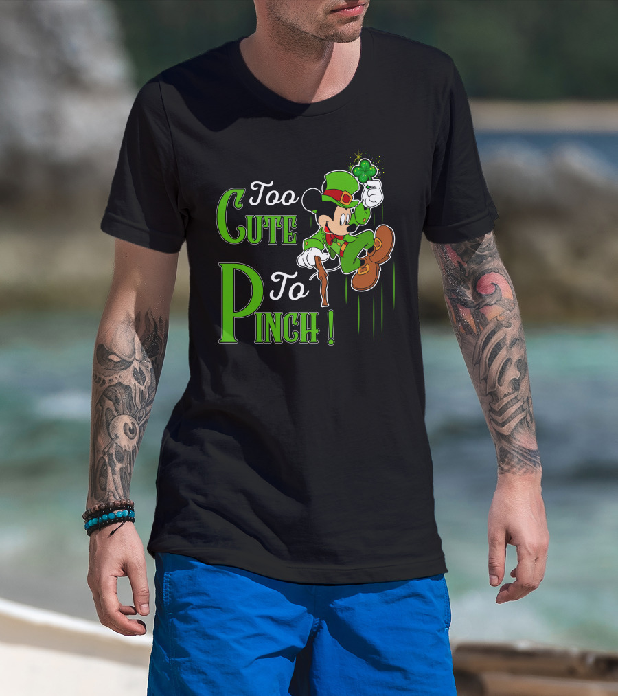 Too Cute To Pinch Leprechaun Character With Shamrock And Walking Stick T-Shirt