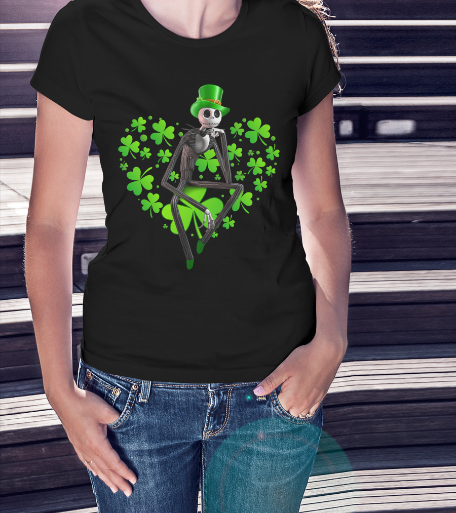 Jack Skellington St. Patrick's Day Clover Theme T-Shirt