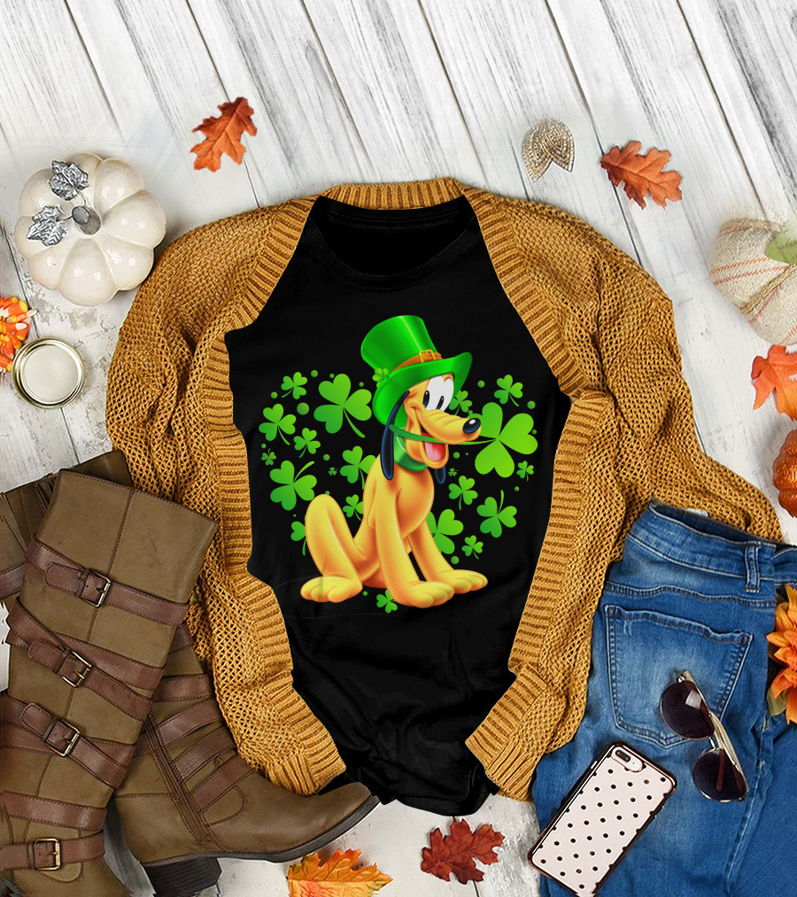 Pluto St. Patrick's Day Celebration With Green Shamrocks And Hat T-Shirt