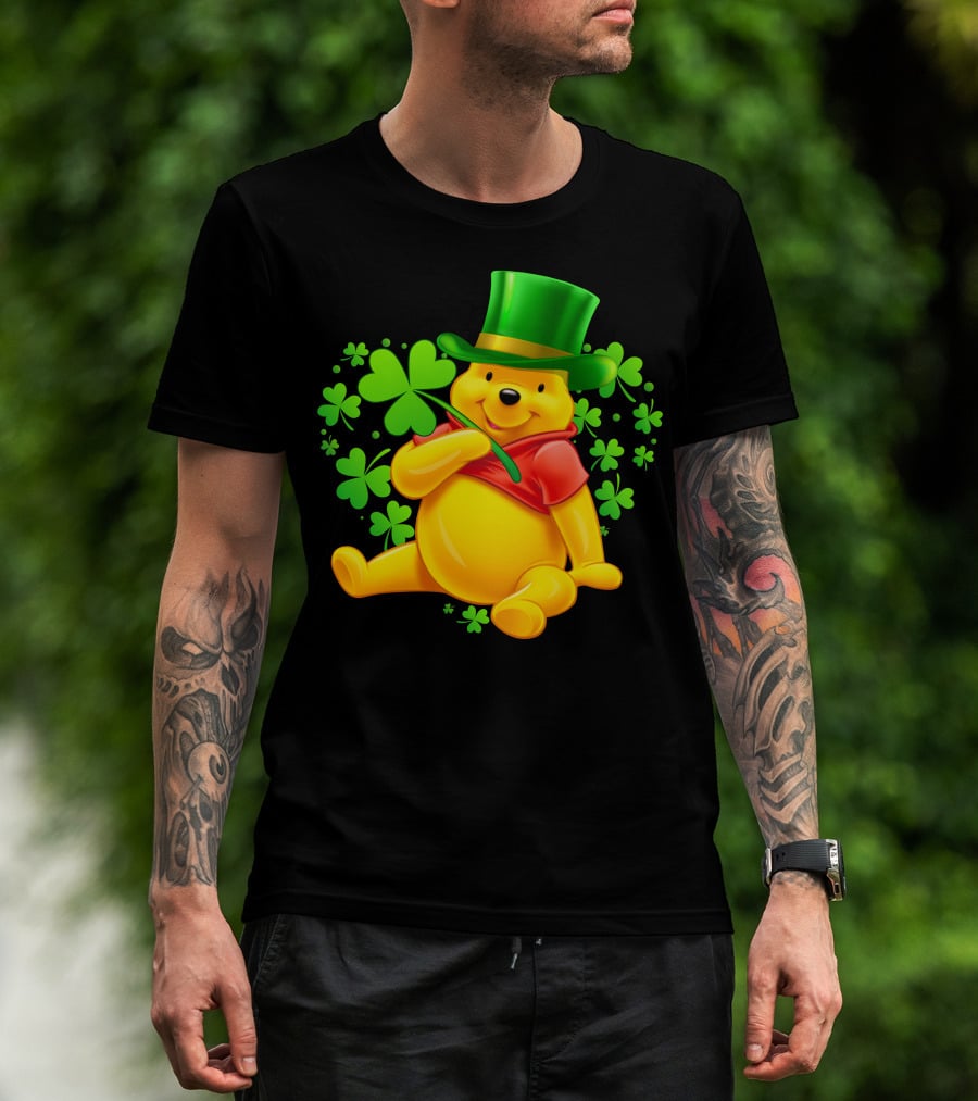 Pooh Bear St. Patrick's Day With Shamrocks And Green Hat T-Shirt