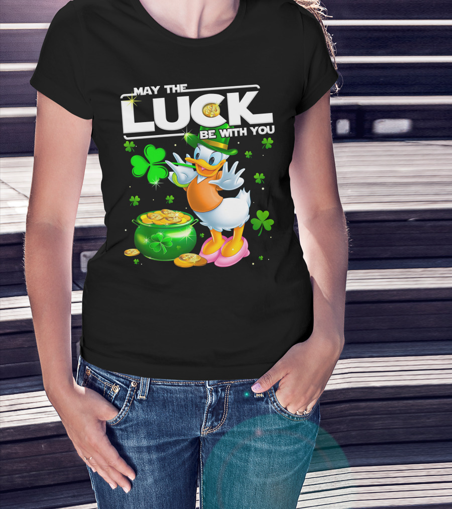 May The Luck Be With You Daisy Duck With Shamrocks And Pot Of Gold T-Shirt