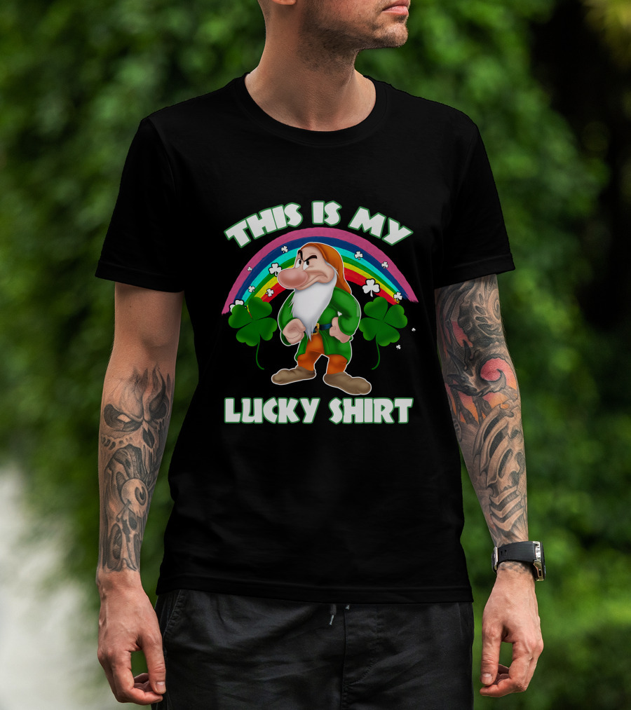 This Is My Lucky Shirt Grumpy Dwarf Rainbow Clover T-Shirt